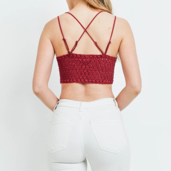 CROCHET LACE BRALETTE WITH BRA PADS- CABERNET - Picture 2 of 4